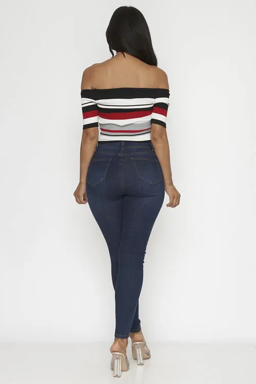 Pretty Stripe Off the shoulders Crop Top (SJL066)