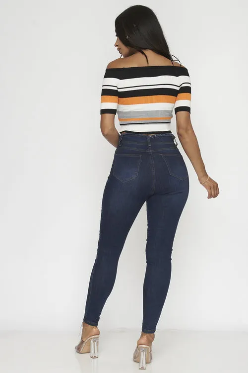 Pretty Stripe Off the shoulders Crop Top (SJL066)