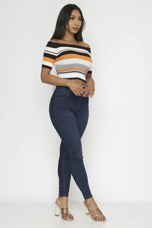 Pretty Stripe Off the shoulders Crop Top (SJL066)