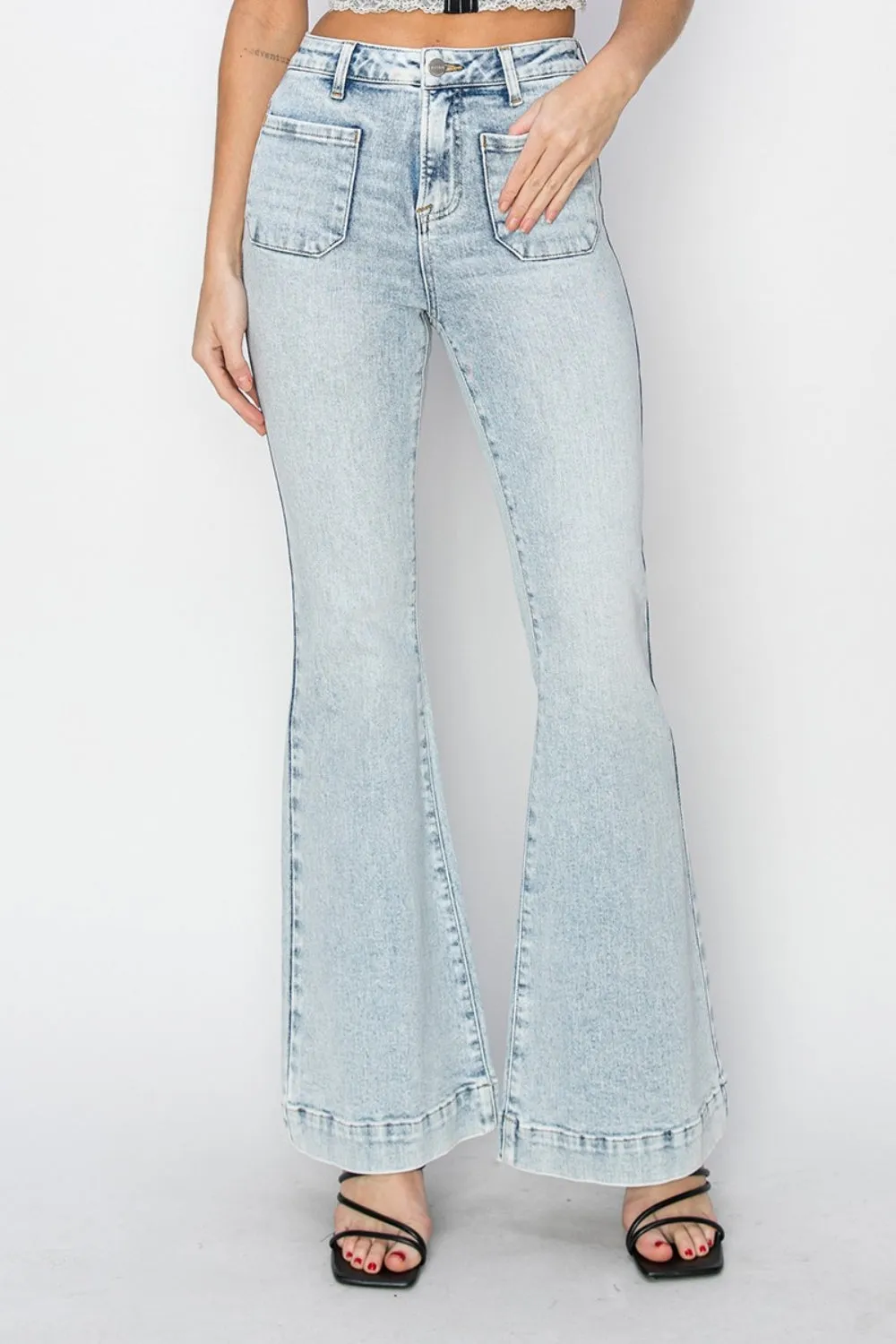 Sanja High Rise Front Patch Pocket Flare Jeans