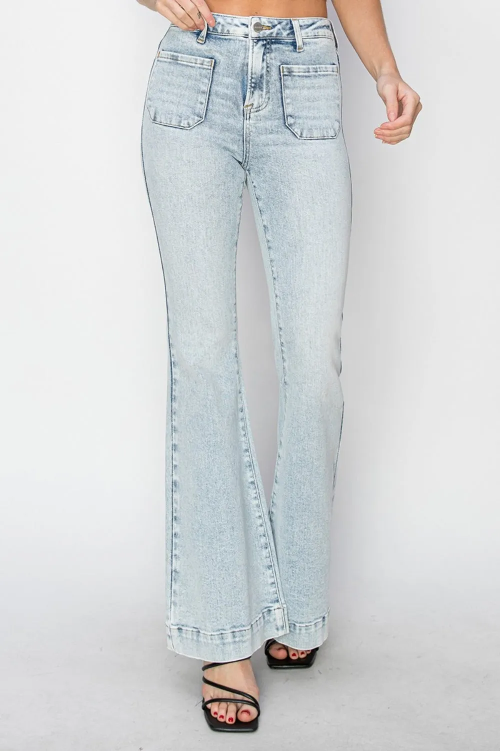 Sanja High Rise Front Patch Pocket Flare Jeans