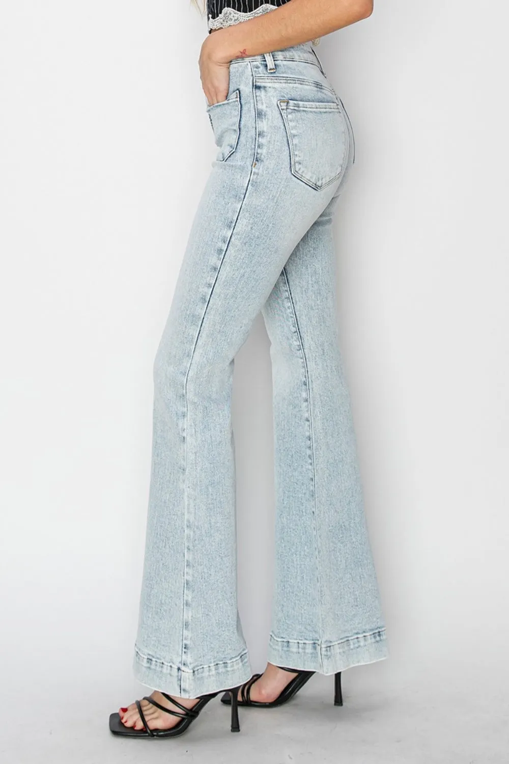 Sanja High Rise Front Patch Pocket Flare Jeans