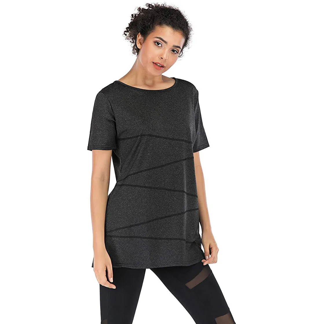 Sidiou Group Anniou Ladies UV Protection UPF 50  Fitness Yoga Sports T-shirt Running Quick-drying Short Sleeve Stretch Top