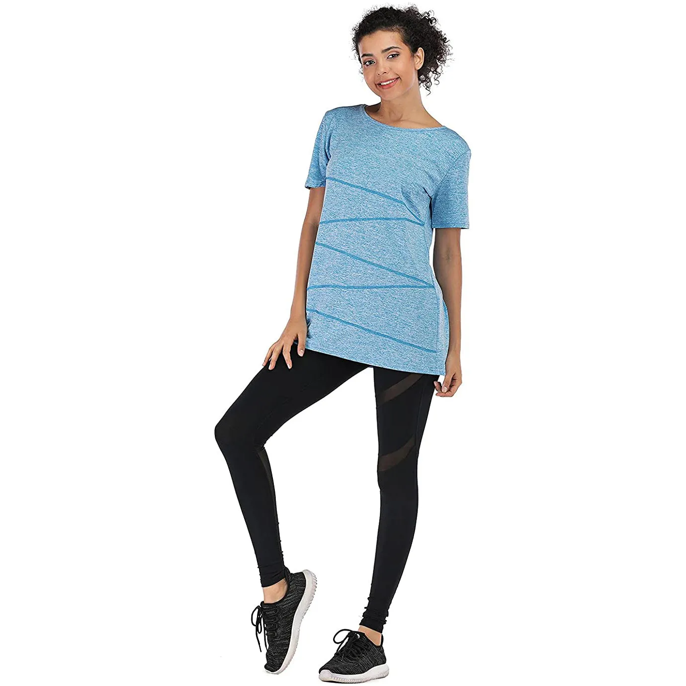 Sidiou Group Anniou Ladies UV Protection UPF 50  Fitness Yoga Sports T-shirt Running Quick-drying Short Sleeve Stretch Top