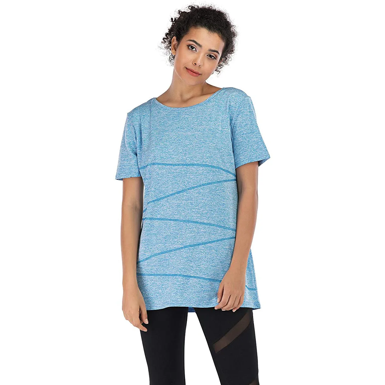Sidiou Group Anniou Ladies UV Protection UPF 50  Fitness Yoga Sports T-shirt Running Quick-drying Short Sleeve Stretch Top