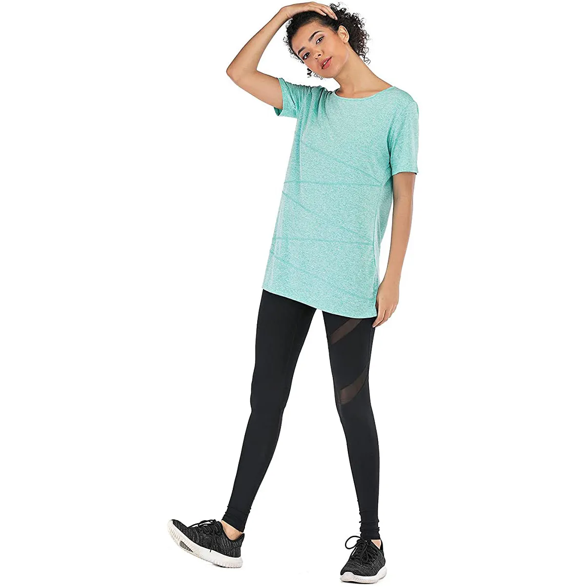 Sidiou Group Anniou Ladies UV Protection UPF 50  Fitness Yoga Sports T-shirt Running Quick-drying Short Sleeve Stretch Top