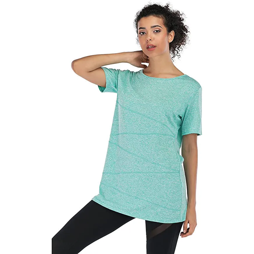 Sidiou Group Anniou Ladies UV Protection UPF 50  Fitness Yoga Sports T-shirt Running Quick-drying Short Sleeve Stretch Top