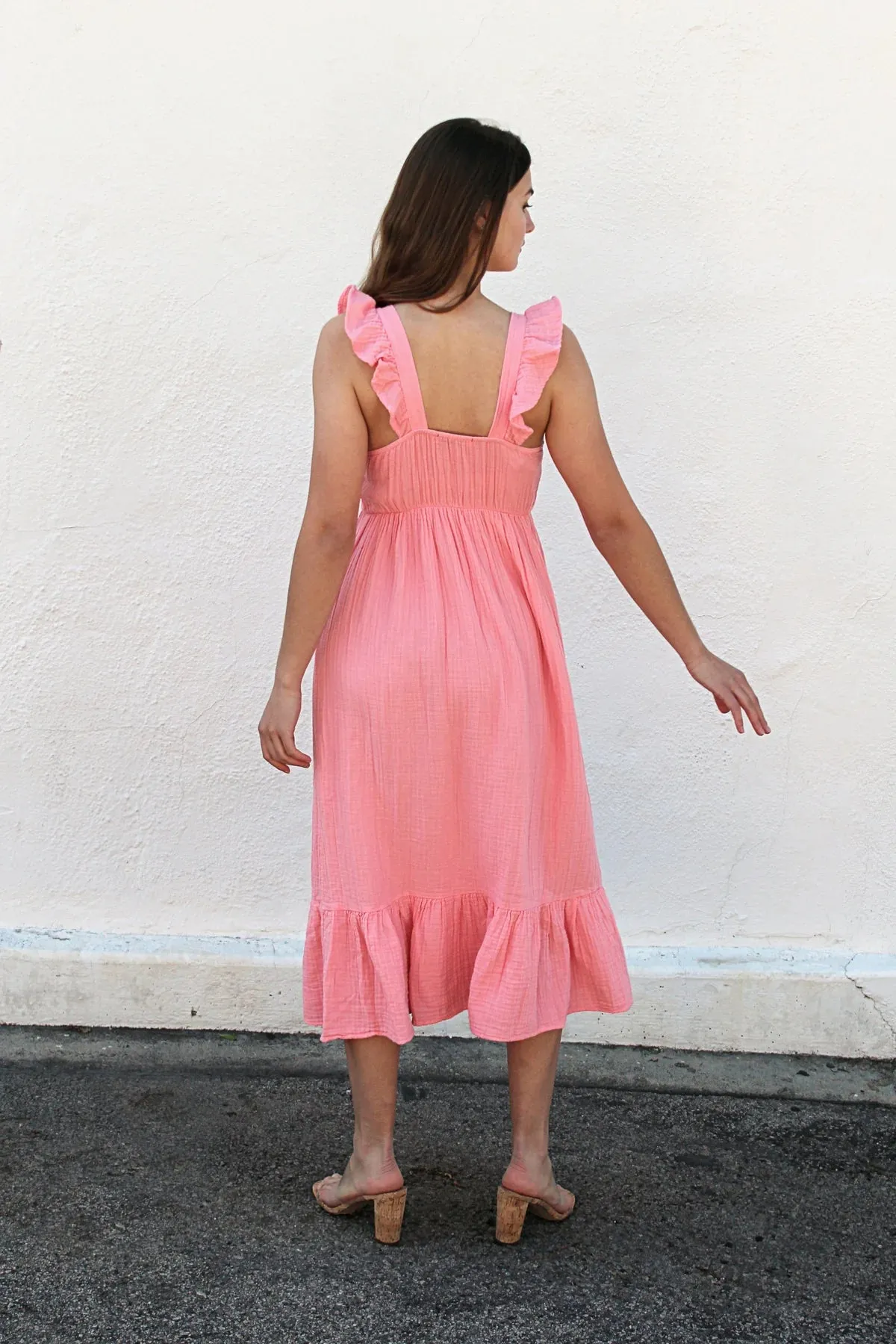 STARKx Fufu Sleeveless Ruffle Midi Dress - Geranium