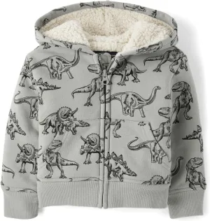 The Children's Place Baby Boys' and Toddler Long Sleeve, Sherpa Lined, Zip-Front Hoodie Sweatshirt