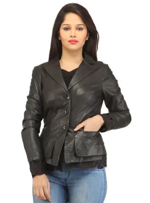 Women Leather Fitted Blazer
