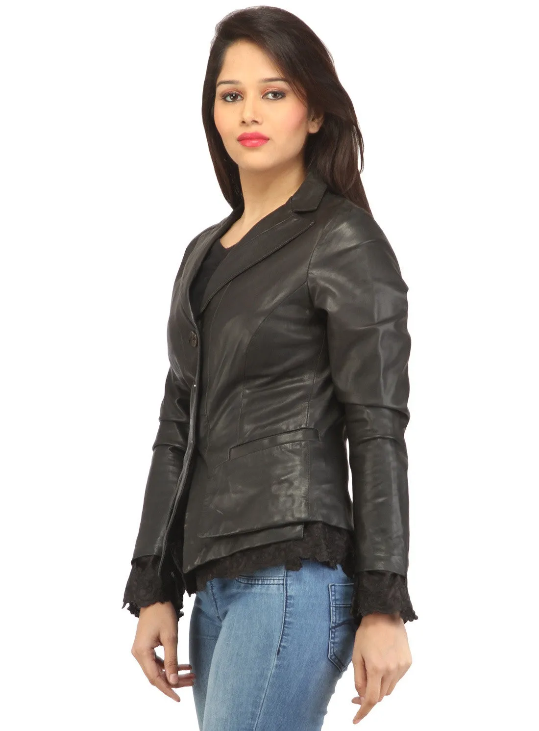 Women Leather Fitted Blazer