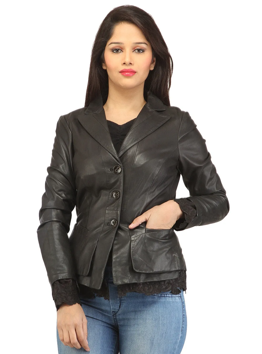 Women Leather Fitted Blazer