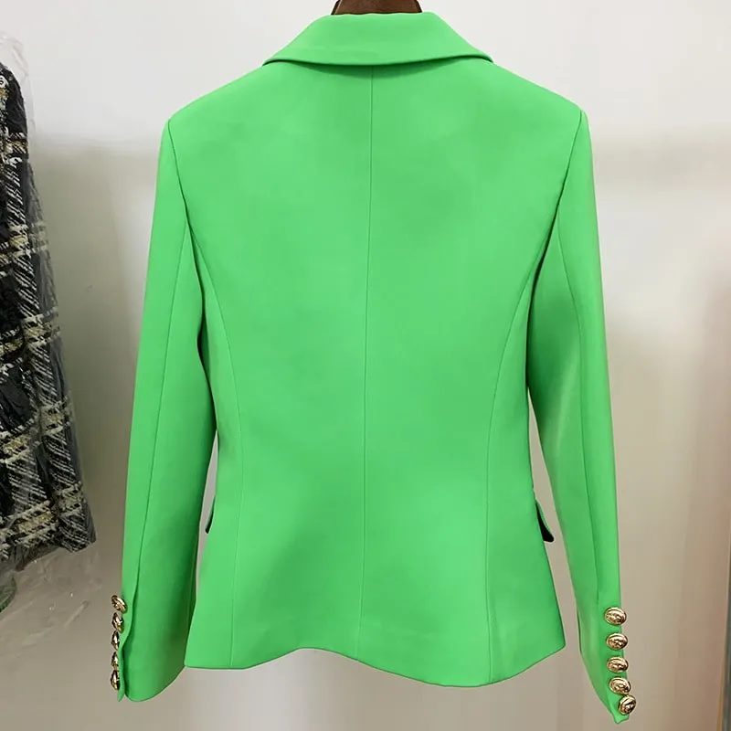 Women's Fitted Gold Lion Buttons Fitted Jacket Light Green Blazer