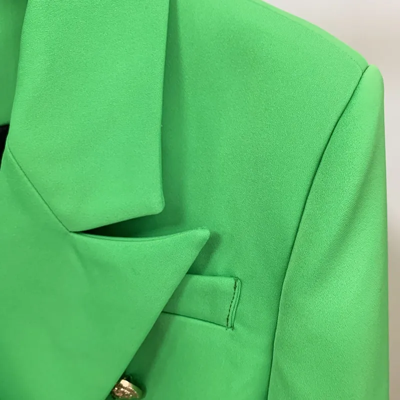 Women's Fitted Gold Lion Buttons Fitted Jacket Light Green Blazer