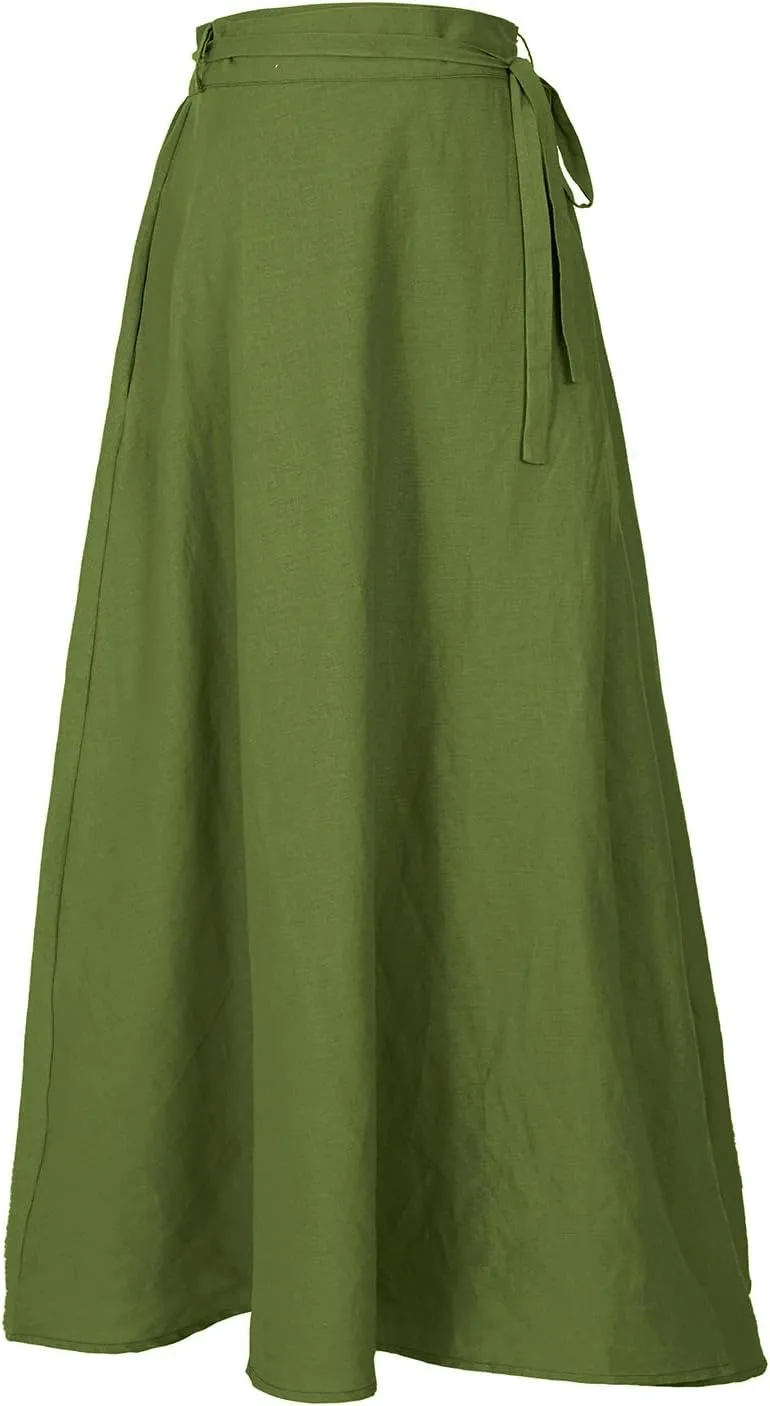 Women's Linen Wrap Skirt Casual Maxi Skirt Vintage A line Linen Skirt