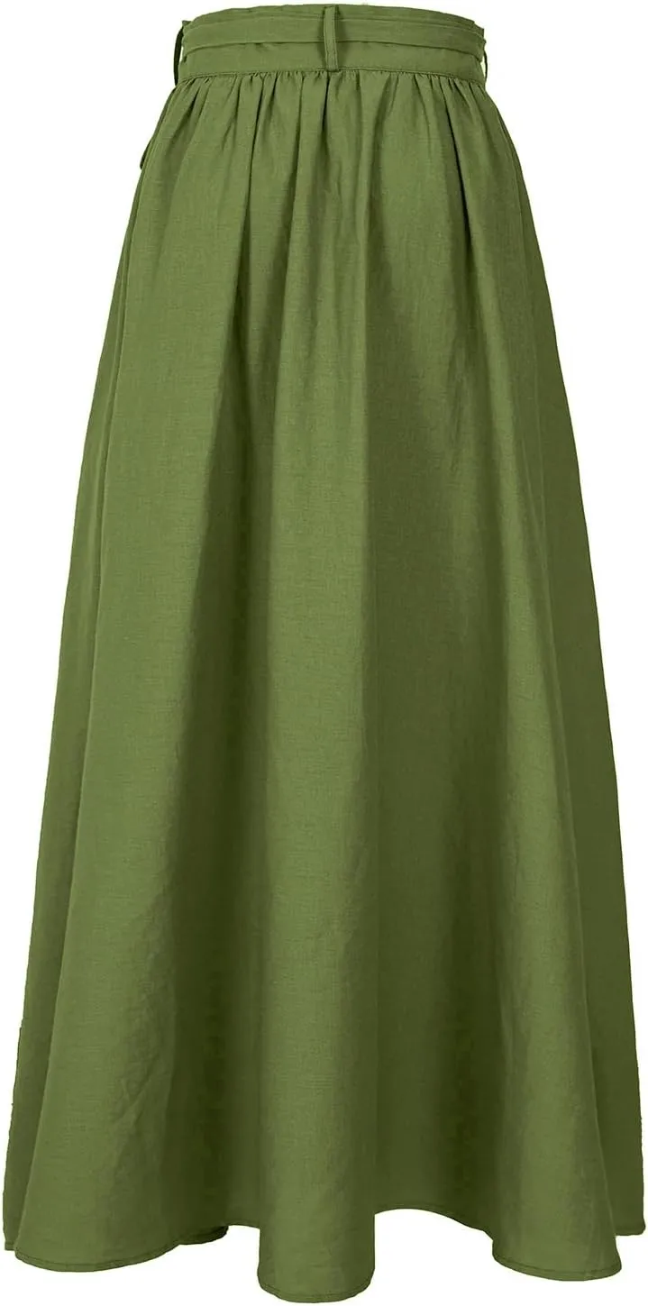 Women's Linen Wrap Skirt Casual Maxi Skirt Vintage A line Linen Skirt