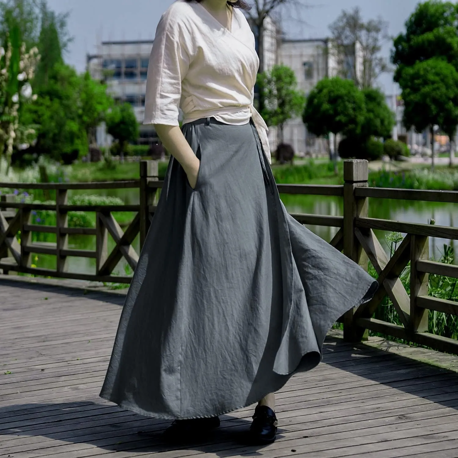 Women's Linen Wrap Skirt Casual Maxi Skirt Vintage A line Linen Skirt