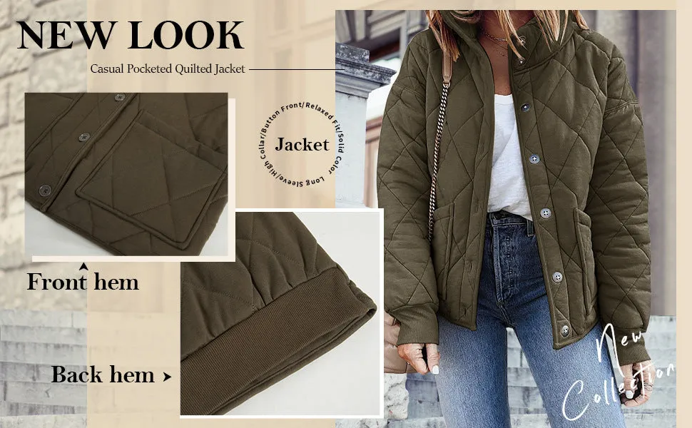 Women's Long Sleeve Quilted Jacket with Pockets