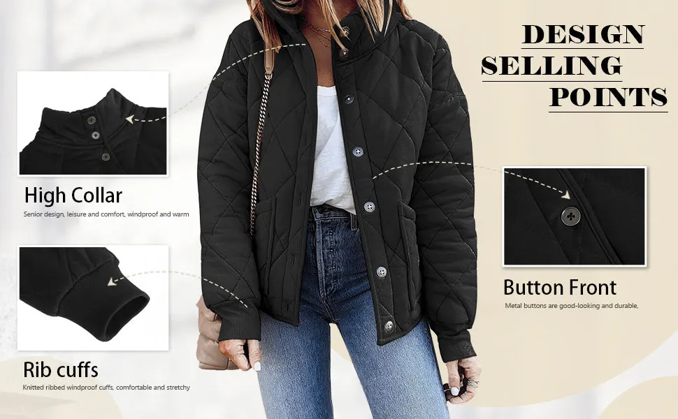 Women's Long Sleeve Quilted Jacket with Pockets