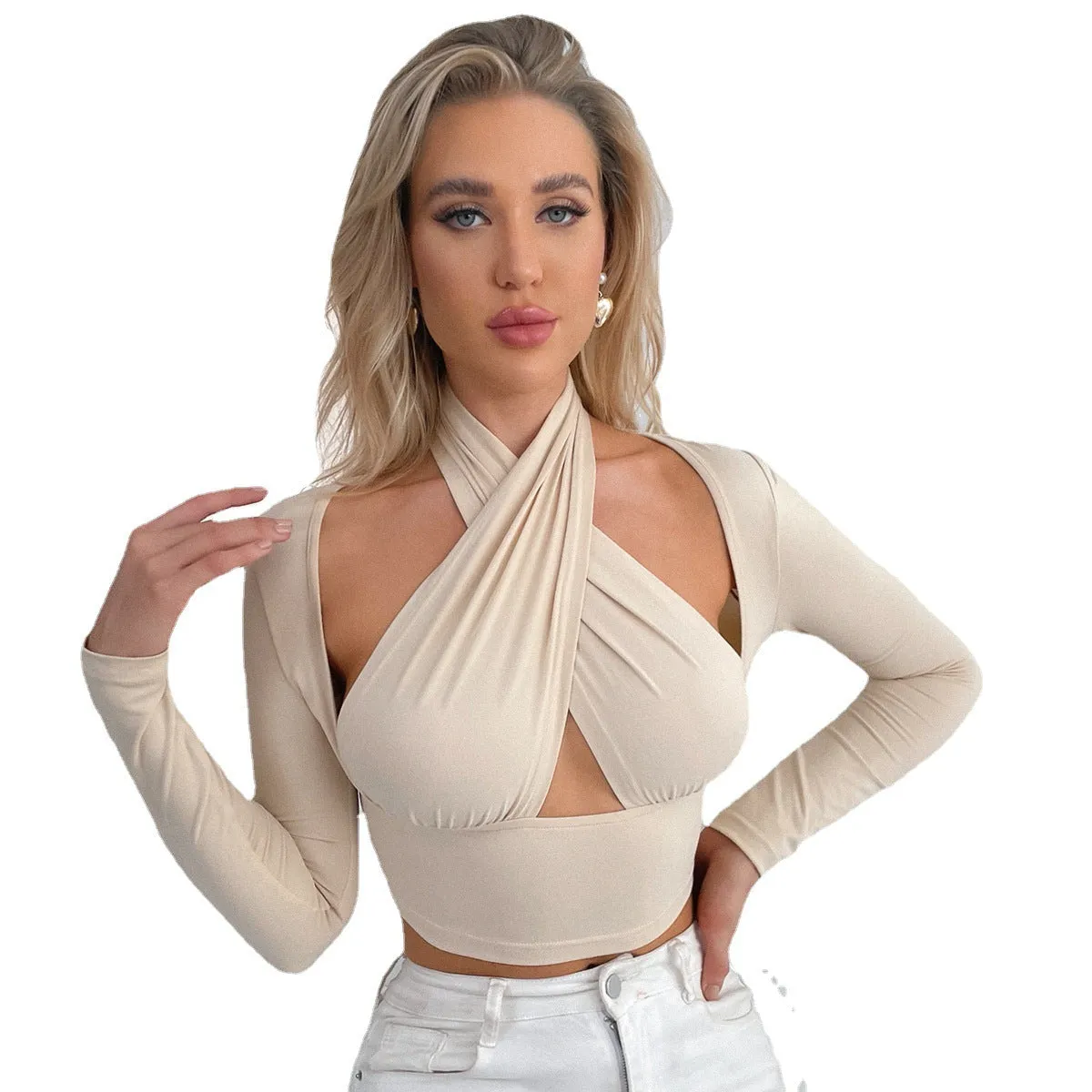 Women's Ross-Neck Off Shoulder Sleeves Hollow Top