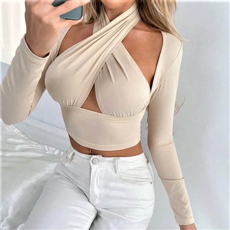 Women's Ross-Neck Off Shoulder Sleeves Hollow Top