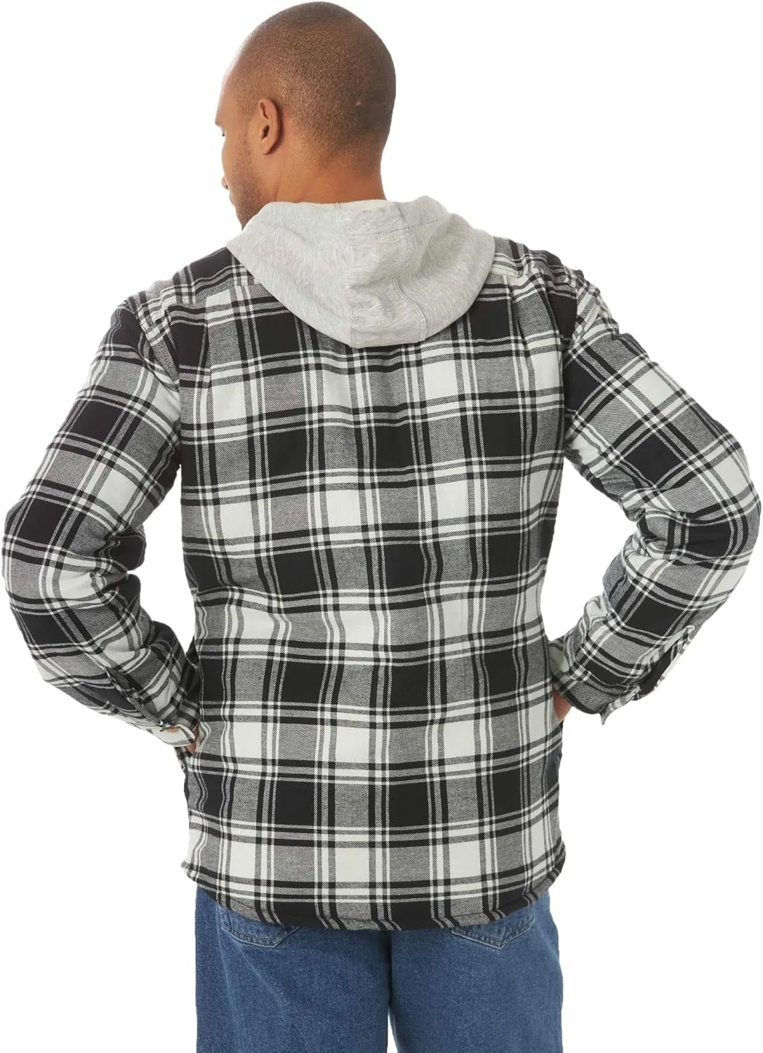 Wrangler Authentics Men's Long Sleeve Quilted Lined Flannel Shirt Jacket with Hood