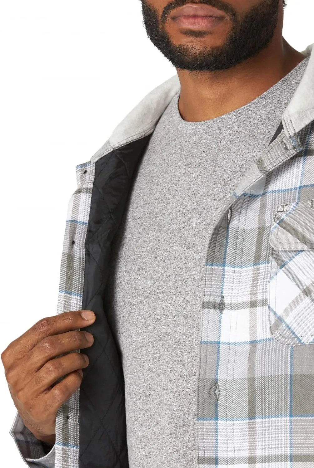 Wrangler Authentics Men's Long Sleeve Quilted Lined Flannel Shirt Jacket with Hood